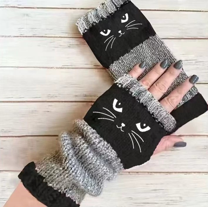 ⚡⚡Christmas Hot Sale 50% OFF!🔥Warm and Cuddly🧤Women's Knitted Fingerless Gloves with Cute Cat Pattern🐱