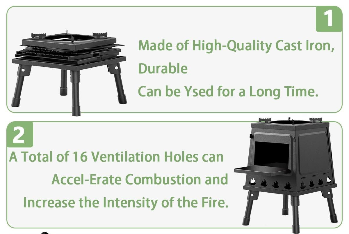 🔥Portable Wood Burning Rocket Stove | 16 Vent Holes Efficient Burn | Outdoor Wood Stove | Foldable Camping Cooker