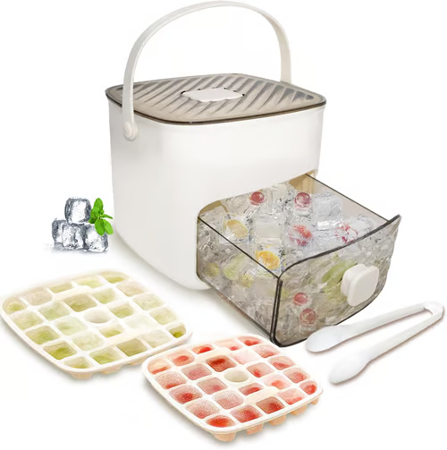 🥳2026 HOT SALE🏖️✅Essential for summer🥤🧊 Ice Cube Maker with Storage – 48 cubes at once, leak‑proof lid. Stackable, saves space. Includes ice scoop & tong.