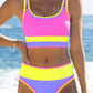 ⏳🔥50% OFF & Free Shipping🔥 ⏰Color Block Patchwork Nylon Sporty 3-Piece Bikini Set - High Waisted & Tummy Control Swimsuit👙🌈