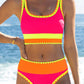 ⏳🔥50% OFF & Free Shipping🔥 ⏰Color Block Patchwork Nylon Sporty 3-Piece Bikini Set - High Waisted & Tummy Control Swimsuit👙🌈