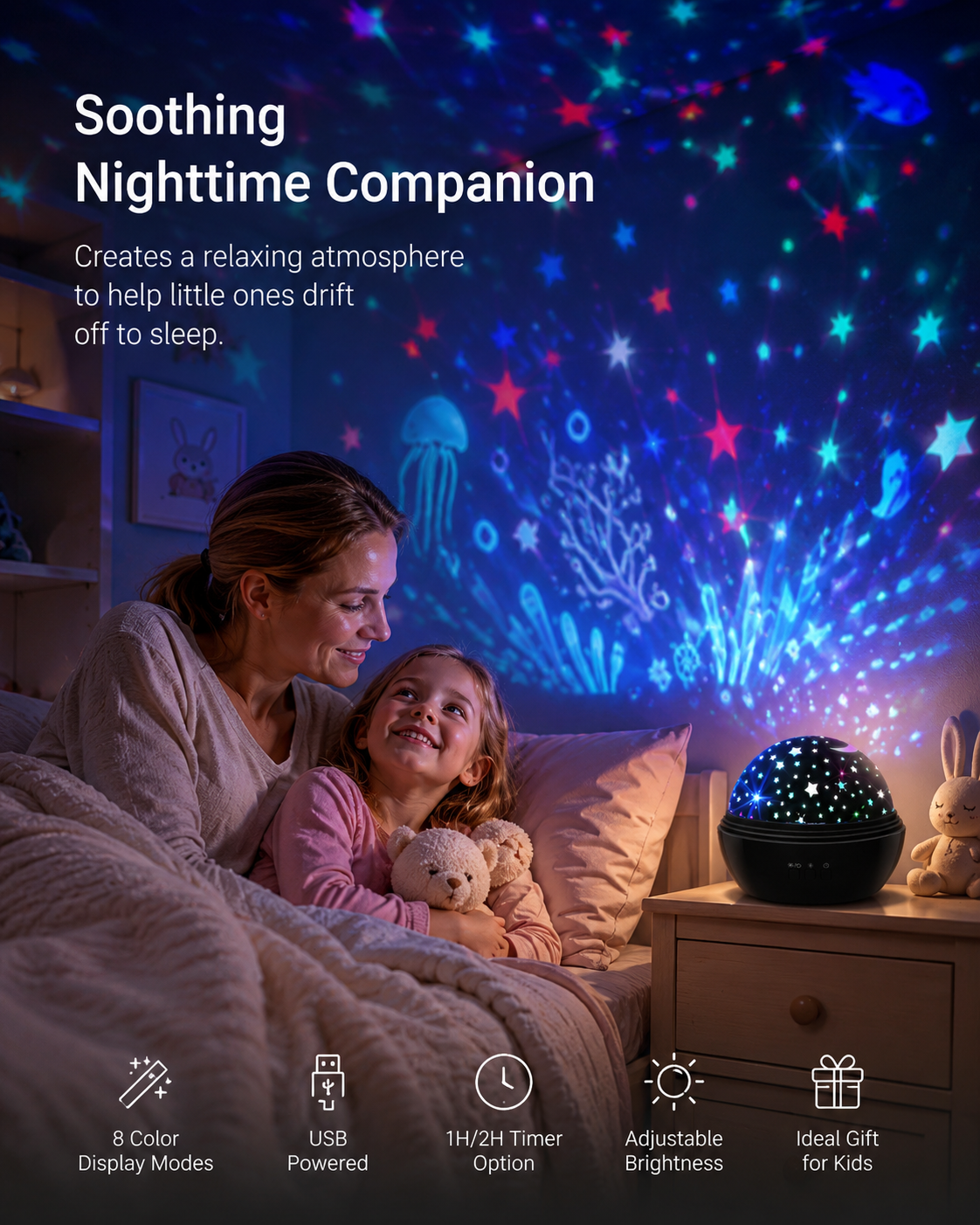 🌌 50% OFF NOW! ⭐ 2-in-1 Rotating Star Projector Night Light – Soothing starry projection, calming colors & rotating effect – Perfect for kids’ rooms & relaxation 🌙