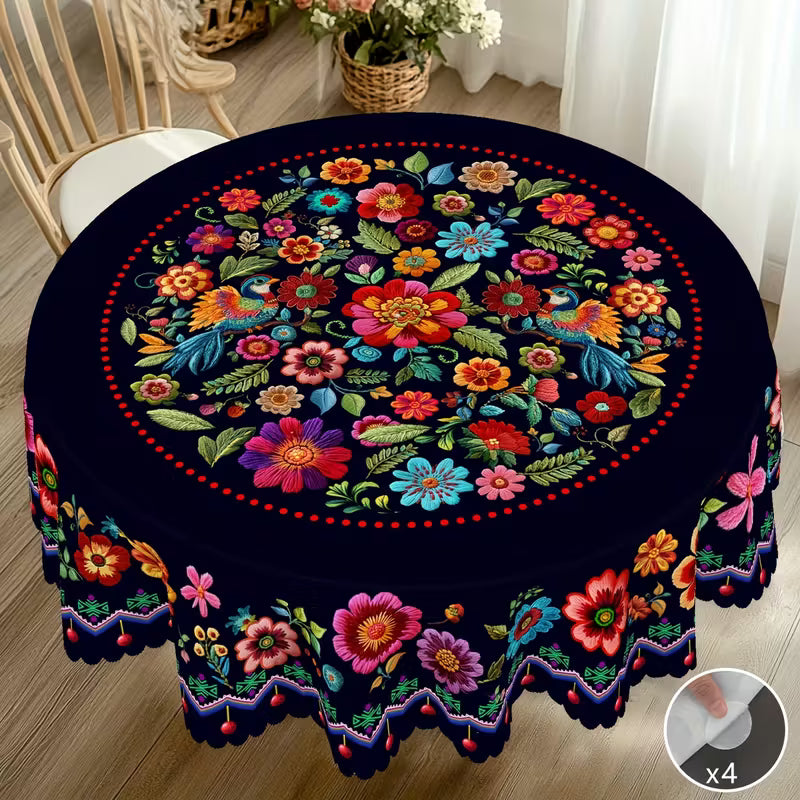 📢📢50% OFF !! ⏰Mexican Floral Tablecloth With Scalloped Edge