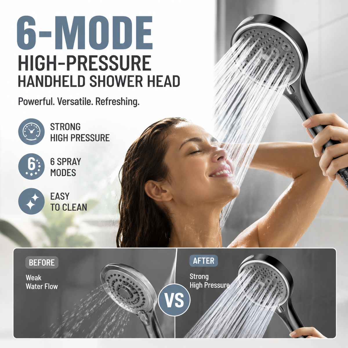 🚿 50% OFF! 💧 6‑Mode Handheld Shower Head – High pressure & easy install ✨