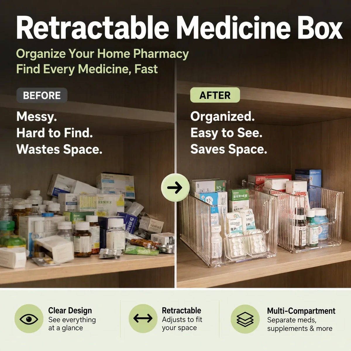 🎉BUY MORE GET MORE FREE🎁Transparent Expandable Medicine Organizer — expandable, perfect for a tidy medicine cabinet 💊🗄️
