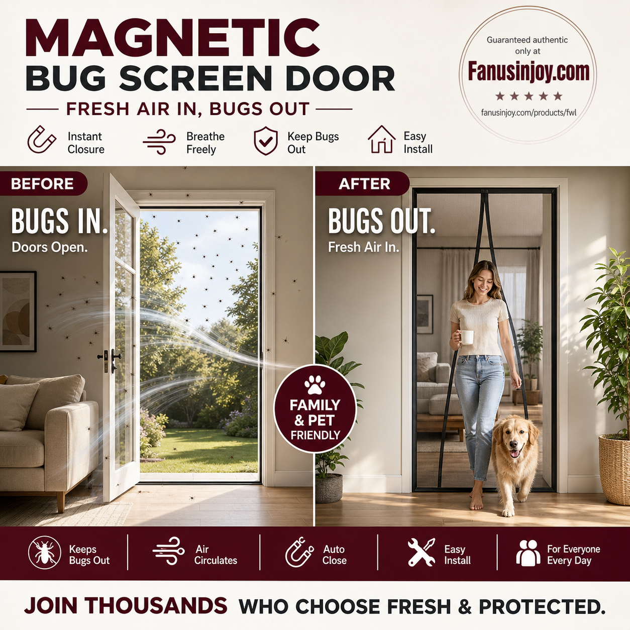 🔥Limited time 50% off！🦟Block all mosquitoes and insects！🚪Hands-Free Magnetic Screen Door