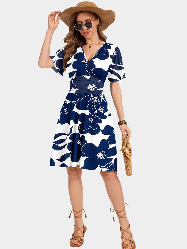 🌸 50% OFF NOW! 🌸Women's Ruffle Sleeve Sexy Sundress Floral V Neck Short Wrap Dress with Pockets