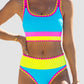 ⏳🔥50% OFF & Free Shipping🔥 ⏰Color Block Patchwork Nylon Sporty 3-Piece Bikini Set - High Waisted & Tummy Control Swimsuit👙🌈