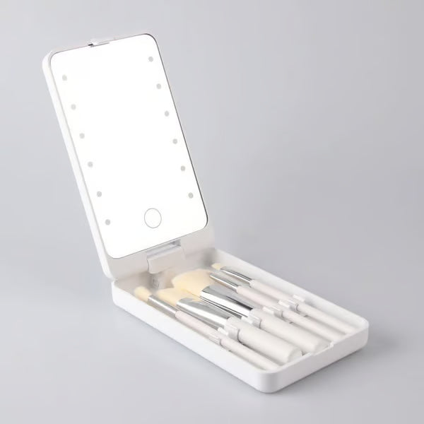 🔥 Big Sale 49% OFF🌈Travel Makeup Brush Set with LED Light Mirror