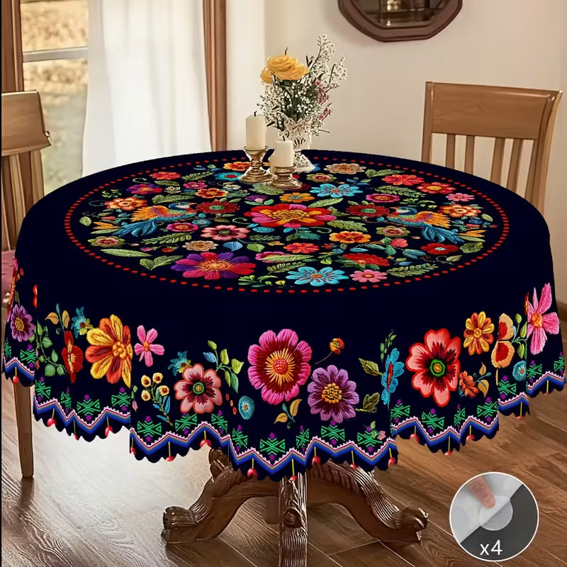📢📢50% OFF !! ⏰Mexican Floral Tablecloth With Scalloped Edge
