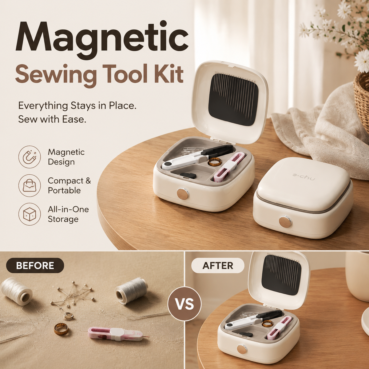 🧵 40-Piece Magnetic Sewing Kit – Portable Double-Layer Organizer