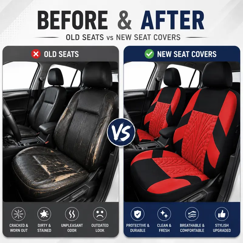 ⏳🔥LIMITED-TIME 50% OFF! ⏰Car Seat Covers for 5 Seats Universal, Fabric Breathable Car Front & Rear Seat Protectors, Airbag Compatible, Full Protection, Fits Most Cars Trucks Vans SUVs, Red Gray Black Blue Seat Covers