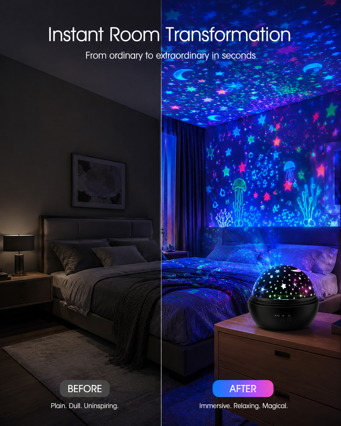 🌌 50% OFF NOW! ⭐ 2-in-1 Rotating Star Projector Night Light – Soothing starry projection, calming colors & rotating effect – Perfect for kids’ rooms & relaxation 🌙