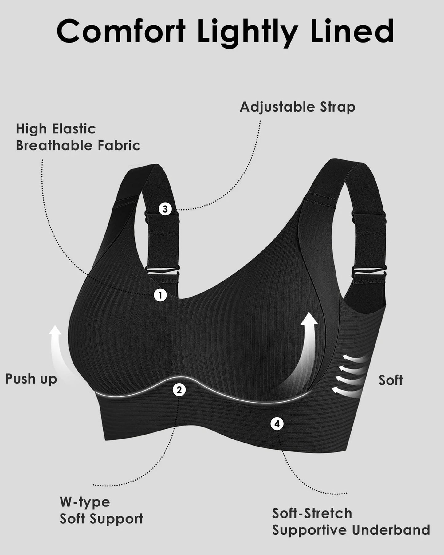 🎁2026 HOT SALE!🎁Huge discount 🔥 💕 Subtle Striped Seamless Bra with W-Support – Comfort & Style!