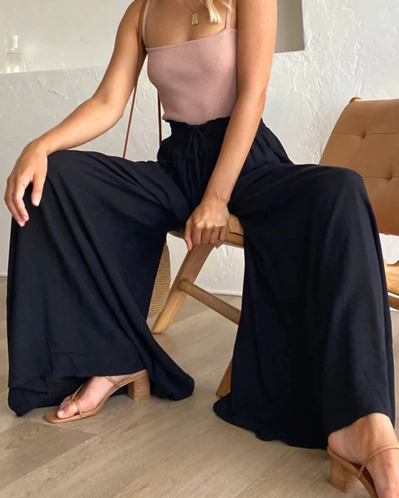 👖 50% OFF NOW! ✨ Solid-Color Wide-Leg High-Waisted Pants – Cotton Blend, Loose Fit & Adjustable Drawstring 🌿
