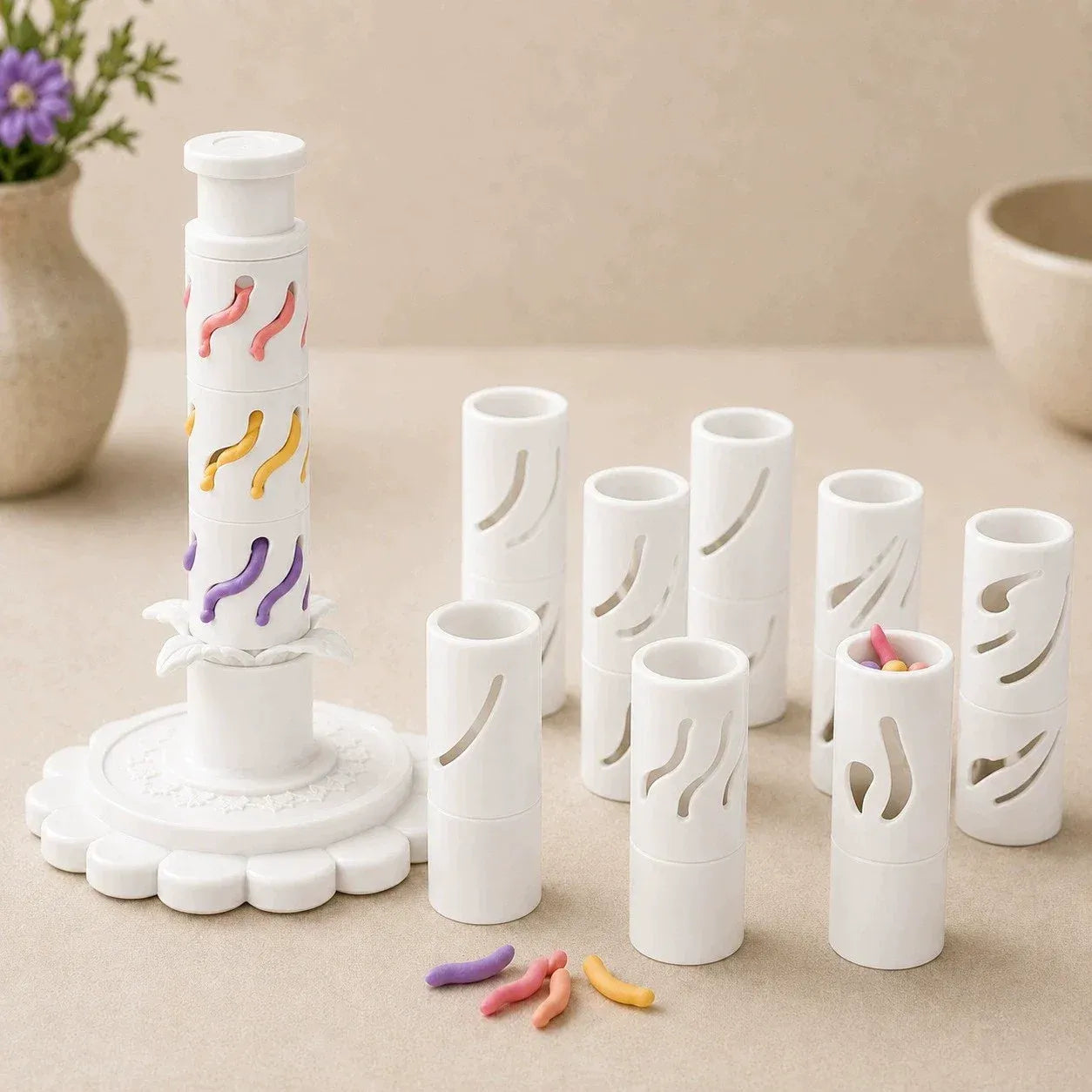 ⏳50% OFF – 🌸 Beginner-Friendly Clay Bloom Maker Set | Reusable 3D-Printed Flower Shaping Tool with Interchangeable Sleeves & 24-Color Modeling Clay Included ✨