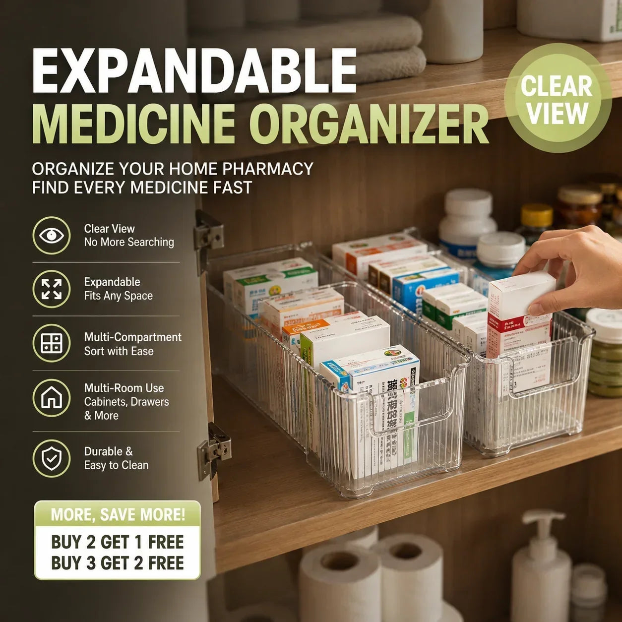 🎉BUY MORE GET MORE FREE🎁Transparent Expandable Medicine Organizer — expandable, perfect for a tidy medicine cabinet 💊🗄️