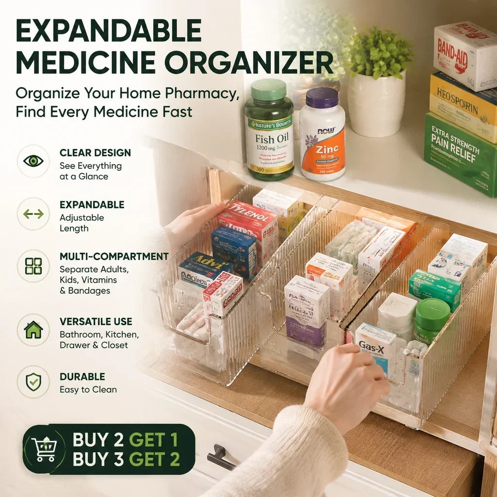 🎉BUY MORE GET MORE FREE🎁Transparent Expandable Medicine Organizer — expandable, perfect for a tidy medicine cabinet 💊🗄️