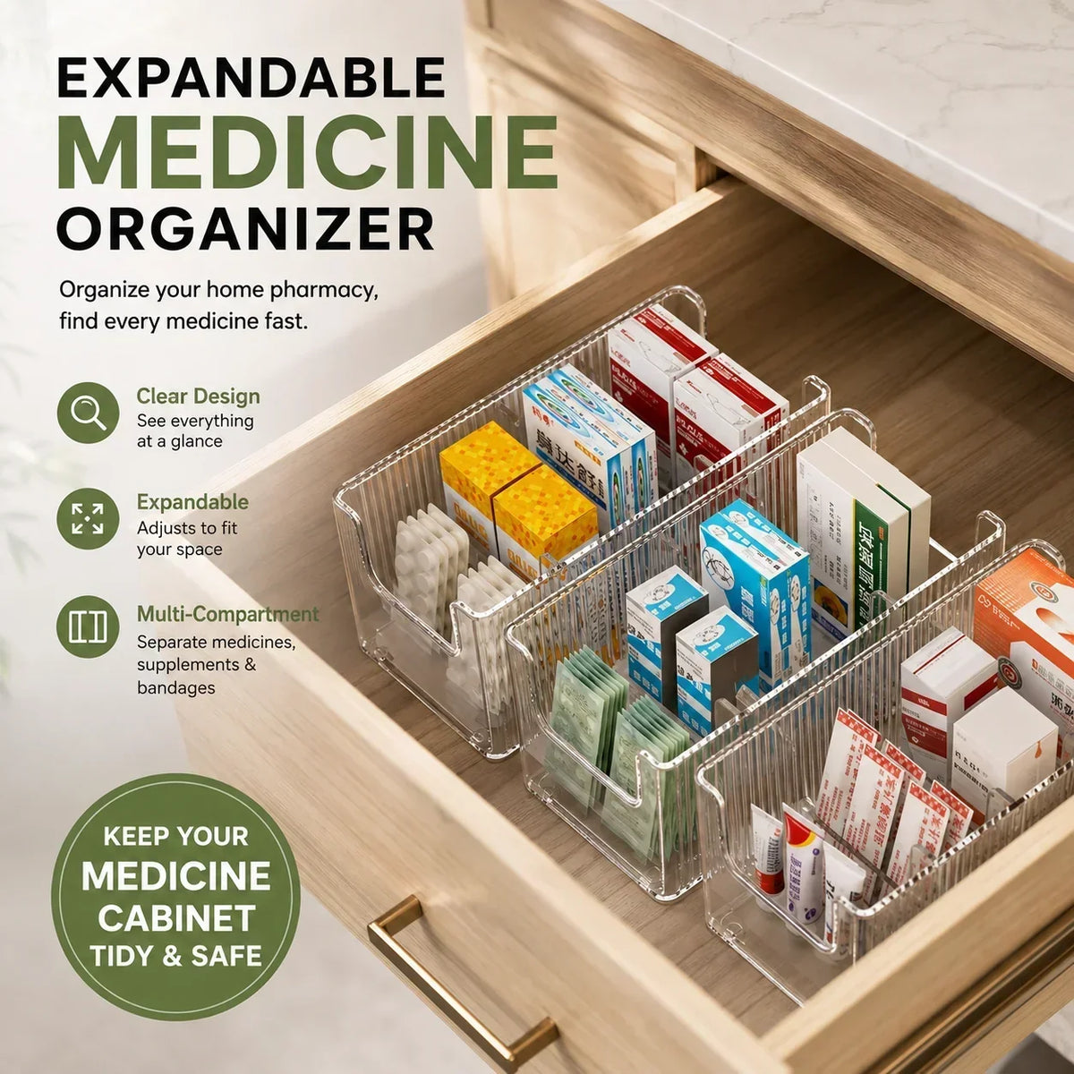 🎉BUY MORE GET MORE FREE🎁Transparent Expandable Medicine Organizer — expandable, perfect for a tidy medicine cabinet 💊🗄️