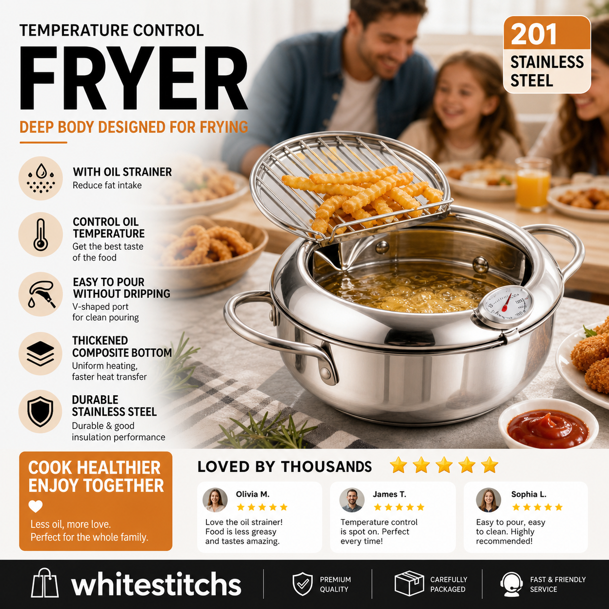 ⏳Time-Limited Special⏰Stainless Steel Tempura Fryer Pot – Thermometer, Drain Rack, Deep‑Body ✨