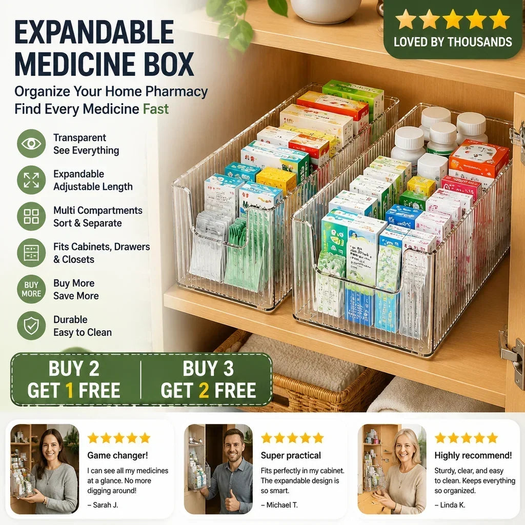 🎉BUY MORE GET MORE FREE🎁Transparent Expandable Medicine Organizer — expandable, perfect for a tidy medicine cabinet 💊🗄️