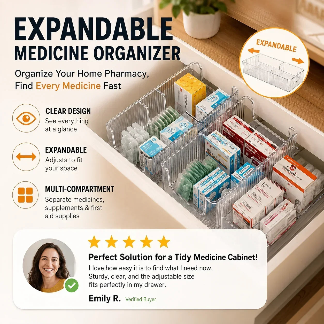 🎉BUY MORE GET MORE FREE🎁Transparent Expandable Medicine Organizer — expandable, perfect for a tidy medicine cabinet 💊🗄️