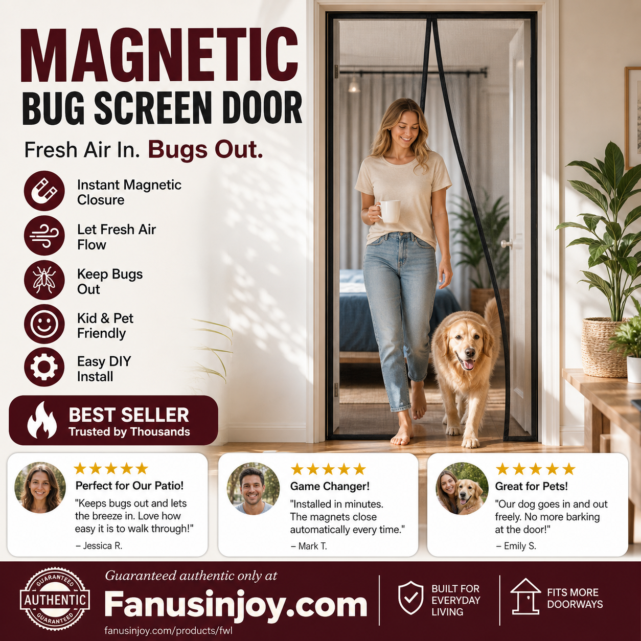 🔥Limited time 50% off！🦟Block all mosquitoes and insects！🚪Hands-Free Magnetic Screen Door