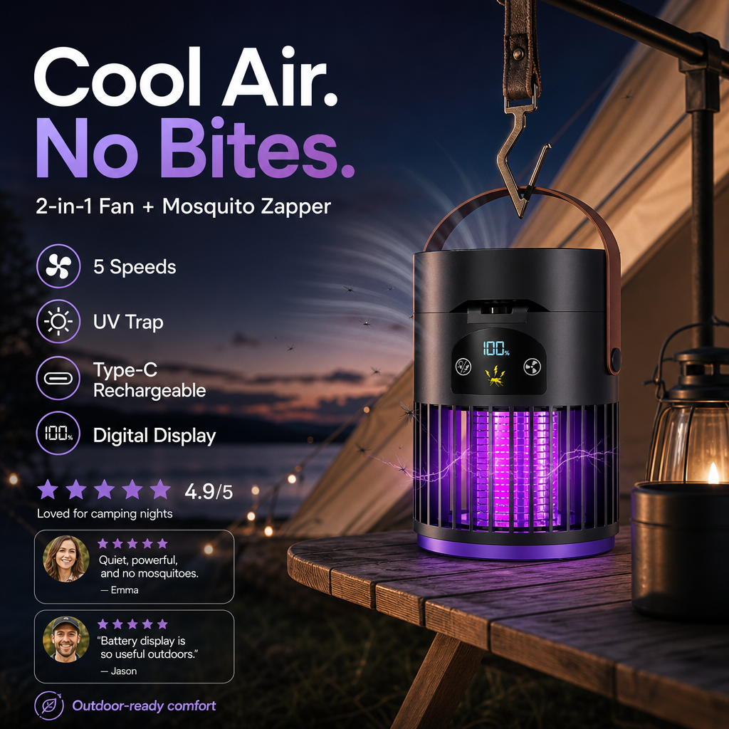🔥Limited Time Promotion 50% OFF🔥Portable Rechargeable Fan with UV Bug Zapper Light