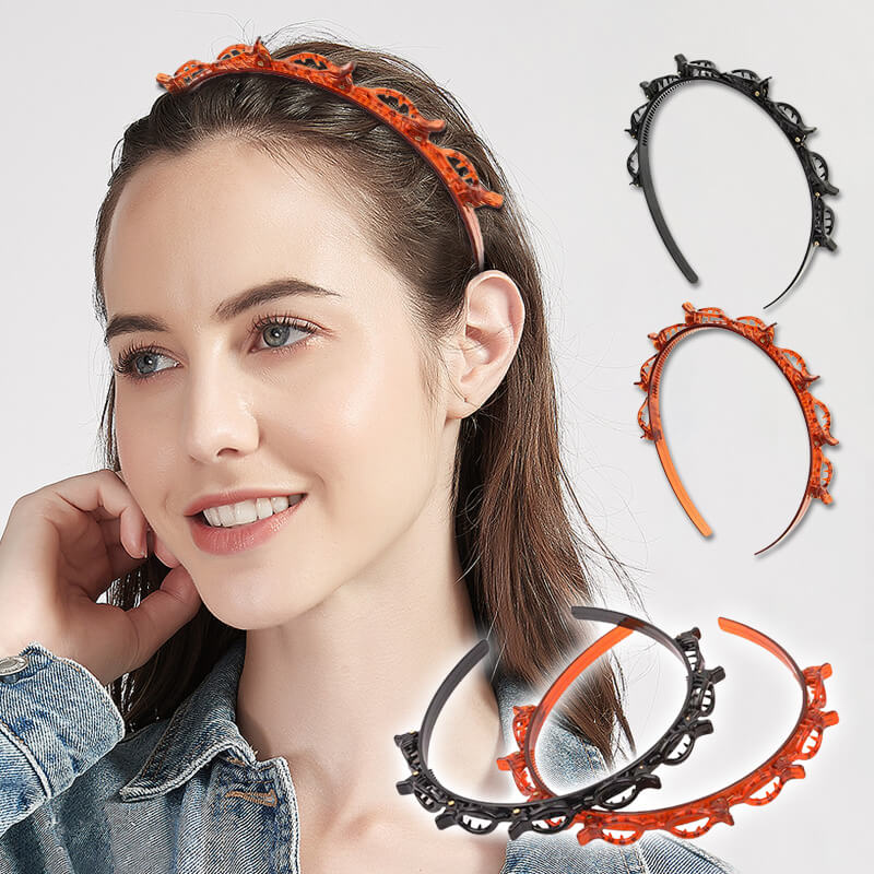 🌸 50% OFF! ✨ 2-in-1 Braided Hairband with Hair Clips – Non-Slip Toothed Headband with Multi-Clip Top Rail for Quick 30-Second Bangs Styling & Flyaway Control, Ultra-Flexible Break-Resistant Eco-Resin – for Women Girls Teens & Kids 🎀