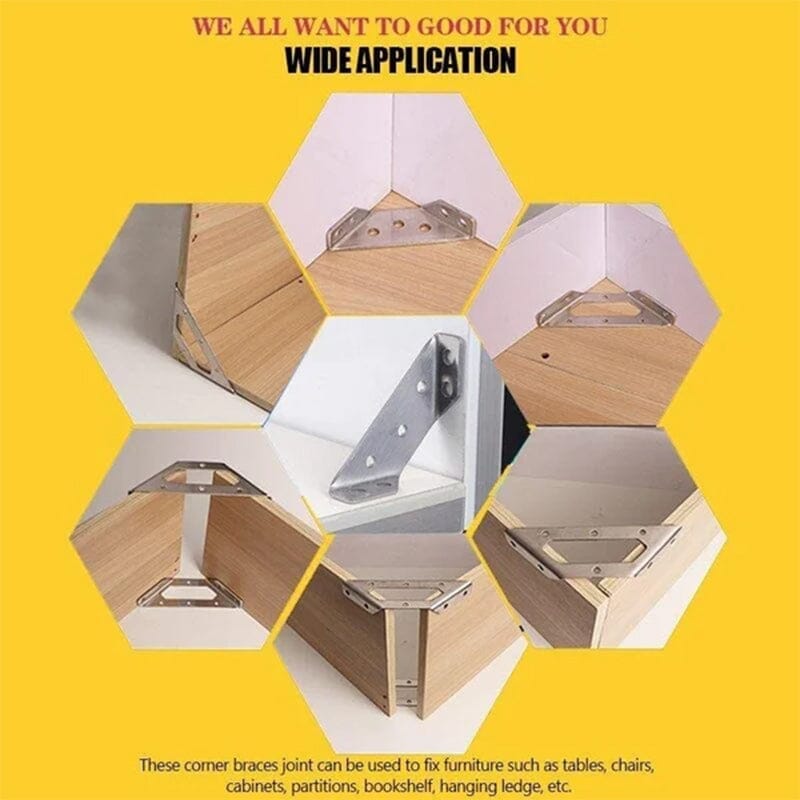 🔥Hot Sale 50% OFF🔥🔧 UNIVERSAL STAINLESS STEEL FURNITURE CORNER BRACES — Triangular Stability Reinforcement | Rust-Proof Structural Support & Easy Install 🔧