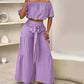 ⏳Time-Limited Special⏰Off-Shoulder Puff Sleeve Top & Wide-Leg Pants Set – Elegant Summer 2-Piece! 💃