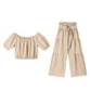 ⏳Time-Limited Special⏰Off-Shoulder Puff Sleeve Top & Wide-Leg Pants Set – Elegant Summer 2-Piece! 💃