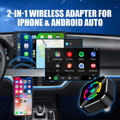 📢📢50% OFF !!!⏰📱 2-in-1 Wireless Adapter: Wireless Auto-Connect for iPhone & Android – Enjoy driving safety and freedom! 🔋🎉