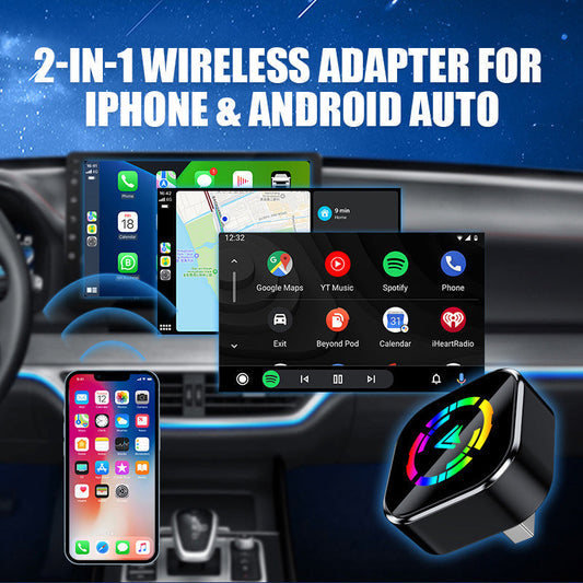 📢📢50% OFF !!!⏰📱 2-in-1 Wireless Adapter: Wireless Auto-Connect for iPhone & Android – Enjoy driving safety and freedom! 🔋🎉