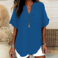 💎 60% OFF! 💎 Fashion Loose Short Sleeve Top – Notched V-Neck, Asymmetrical Hem & Lightweight Fabric (5 Colors, S–2XL) 👕🌸