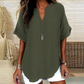 💎 60% OFF! 💎 Fashion Loose Short Sleeve Top – Notched V-Neck, Asymmetrical Hem & Lightweight Fabric (5 Colors, S–2XL) 👕🌸