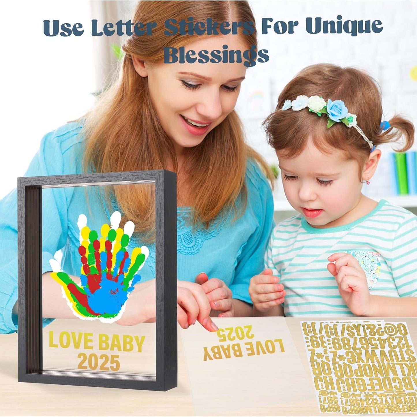 ⏳Limited-time 60% off⏰Family handprint set🎨 DIY Family Memorial Gift Kit, Acrylic Board,🖐️Colorful Paints, Holds Up to 4 Handprints