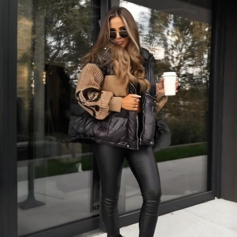 🎁 Hot Sale 49% OFF 🔥Women’s Patchwork Knit Sleeve Hooded Puffer Jacket|Free Express Delivery✈️