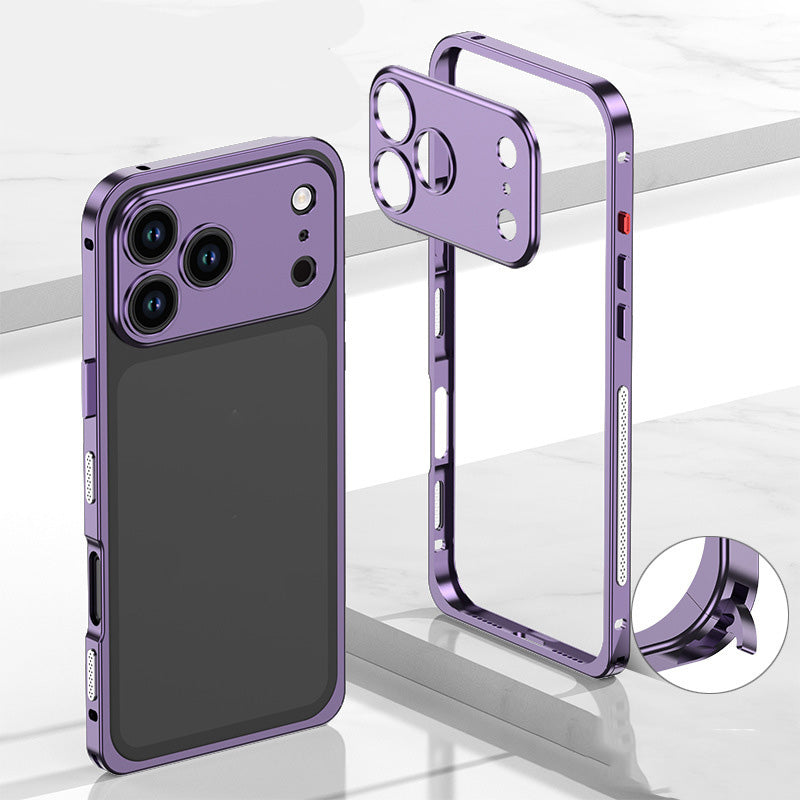 Metal Bare Frame Heat-Dissipating iPhone Case with Seahorse Buckle Design