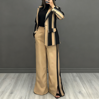 Fashion Blazer & Wide-Leg Pants Set