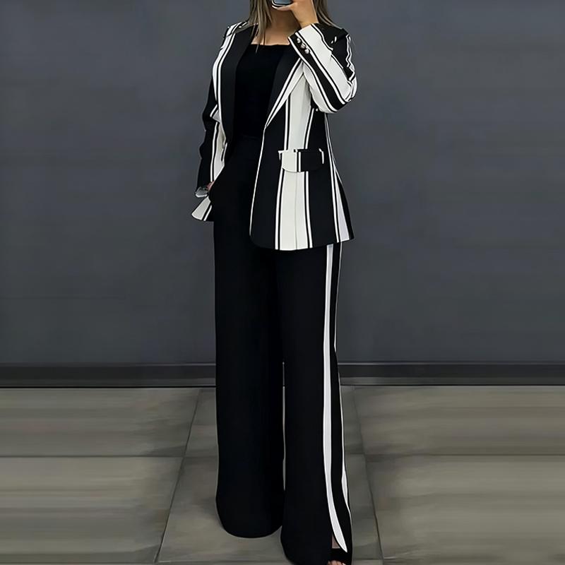 Fashion Blazer & Wide-Leg Pants Set