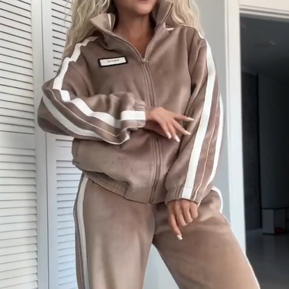 💖LAST DAY PROMOTION - 50%OFF 💖 Women's Color-Block Elasticated Waist Jacket ＆ Pants 2-Piece Set