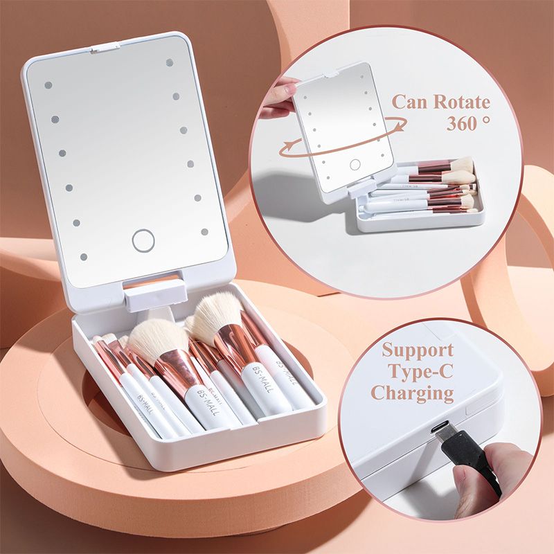 🔥 Big Sale 49% OFF🌈Travel Makeup Brush Set with LED Light Mirror