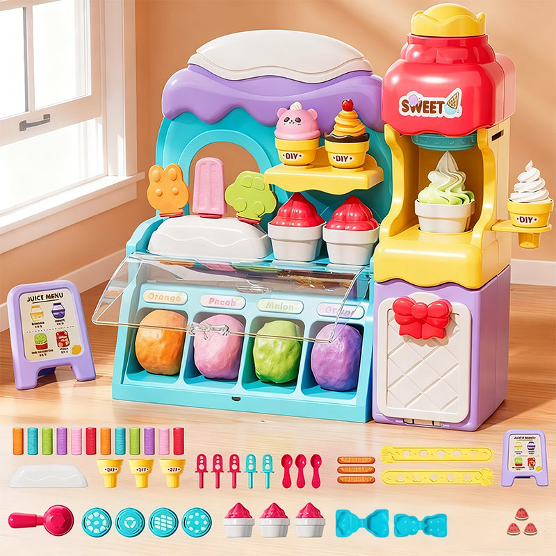 🎄 50% OFF! 🍦 DIY ICE CREAM PLAY DOUGH - 6 Colors & 10 Tools, Non-Toxic Sensory Toy for Creative Role Play, Perfect Gift for Kids Aged 3-8 🎁✨