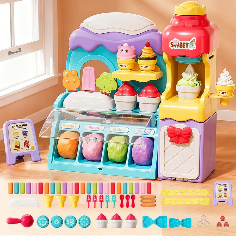 🎄 50% OFF! 🍦 DIY ICE CREAM PLAY DOUGH - 6 Colors & 10 Tools, Non-Toxic Sensory Toy for Creative Role Play, Perfect Gift for Kids Aged 3-8 🎁✨