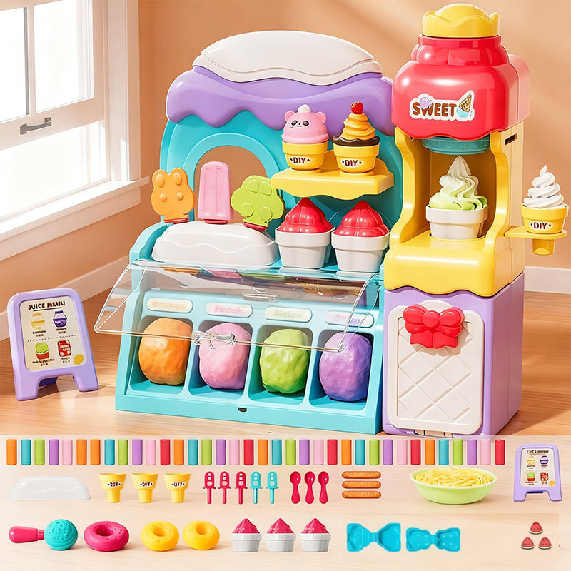 🎄 50% OFF! 🍦 DIY ICE CREAM PLAY DOUGH - 6 Colors & 10 Tools, Non-Toxic Sensory Toy for Creative Role Play, Perfect Gift for Kids Aged 3-8 🎁✨