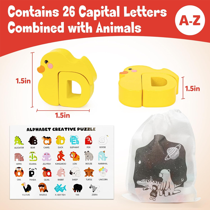 🎁 Save 50%! 🧩 Wooden Letter & Animal Toy – 26‑piece, educational & fun ✨