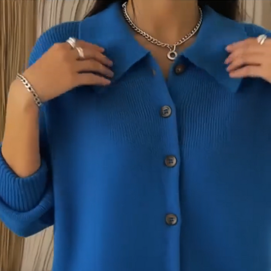 Women's Casual Ribbed Lapel Knit Cardigan