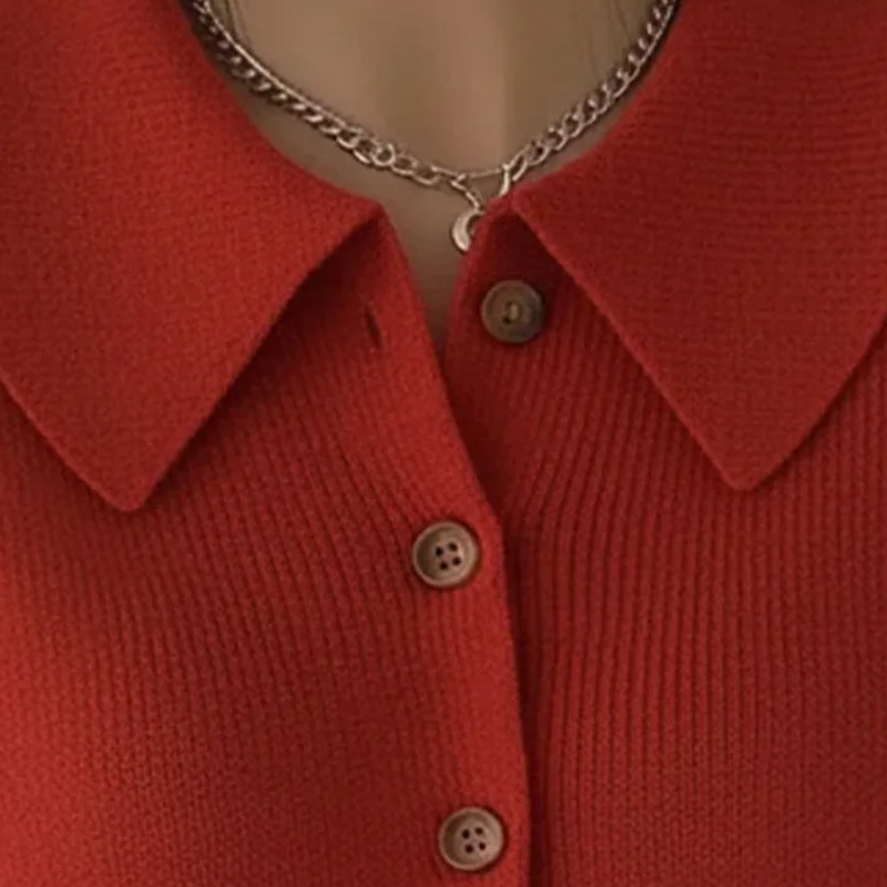 Women's Casual Ribbed Lapel Knit Cardigan
