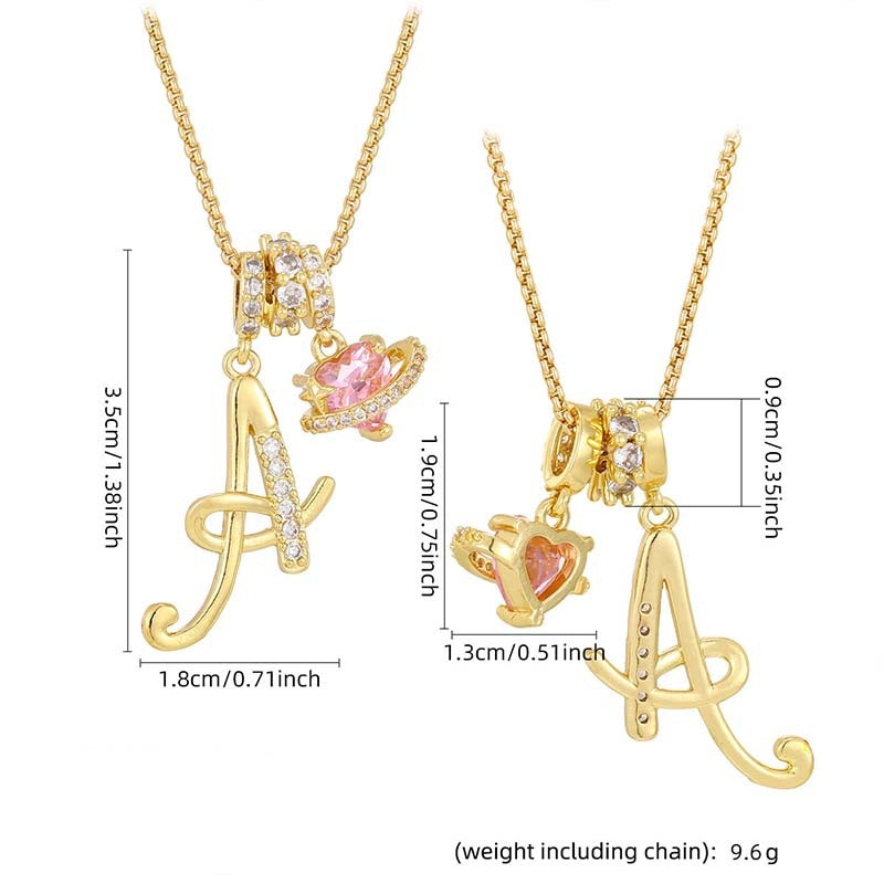 💖 Initial Letter Necklace with Pink Heart Charm – Personalized Love Token